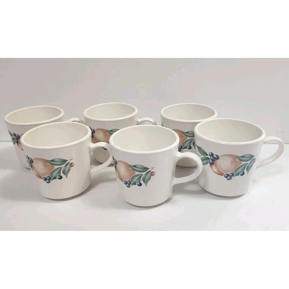 Set of 6 Vintage Corelle Abundance Coffee Cups Flat Bottom Mugs